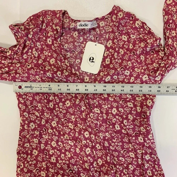 Elodie Women's Long Sleeve Floral V-Neck Tie Wrap‎ Mini Dress Size S NWT - Picture 10 of 12